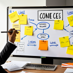 **

A diverse team brainstorming in a modern, sunlit office. Sticky notes cover a whiteboard outlining content ideas. A magnifying glass highlights the words "LEGALE" (legal) on one note. A laptop displays a draft of a privacy policy. Emphasis on collaboration, creativity, and attention to legal detail.

**
