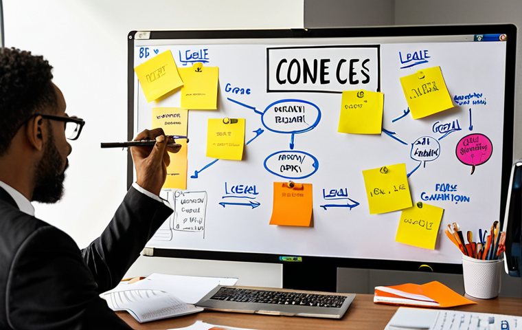 **

A diverse team brainstorming in a modern, sunlit office. Sticky notes cover a whiteboard outlining content ideas. A magnifying glass highlights the words "LEGALE" (legal) on one note. A laptop displays a draft of a privacy policy. Emphasis on collaboration, creativity, and attention to legal detail.

**