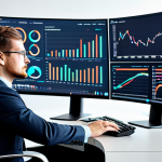 Home 9 A professional data analyst in a modest business suit, fully clothed, sitting at a sleek desk in a modern, high-tech office. Large, curved monitors display intricate, colorful data visualizations and analytical charts. The analyst has a focused, intelligent expression, subtly interacting with a keyboard. Perfect anatomy, correct proportions, well-formed hands, proper finger count, natural body proportions. Professional photography, high quality, safe for work, appropriate content, professional dress.