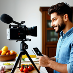 Home 8 Aspiring Italian Video Creator**
"A young, enthusiastic Italian video creator in their home studio, fully clothed in casual, stylish clothing, recording a video about Italian cuisine, surrounded by camera equipment and cooking ingredients, warm and inviting atmosphere, perfect anatomy, natural proportions, professional quality, safe for work, appropriate content, family-friendly."
**