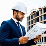 Home 7 **
A professional architect, fully clothed in a stylish yet practical business outfit, reviewing blueprints on a construction site in Milan, Italy. The backdrop features modern buildings and a clear sky. Focus on capturing the architect's dedication and expertise. Safe for work, appropriate content, professional. Perfect anatomy, natural pose, well-formed hands.
**